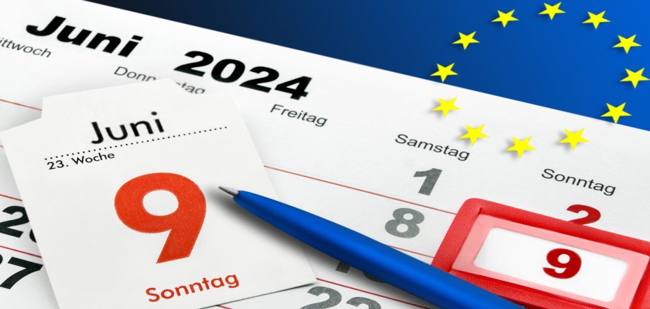 German calendar 2024 June 9 Sunday and EU Flag Wednesday Thursday Friday Saturday Week 